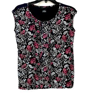 Ann Taylor Petite Black Floral Sleeveless Blouse Size XSP